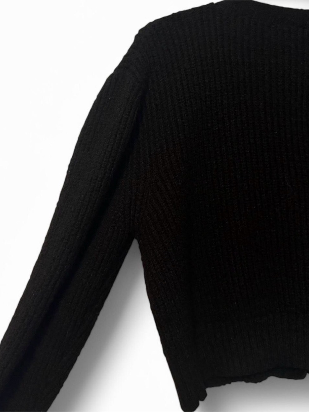 Black V-Neck Ribbed Button-Front Sweater - Picture 5 of 6